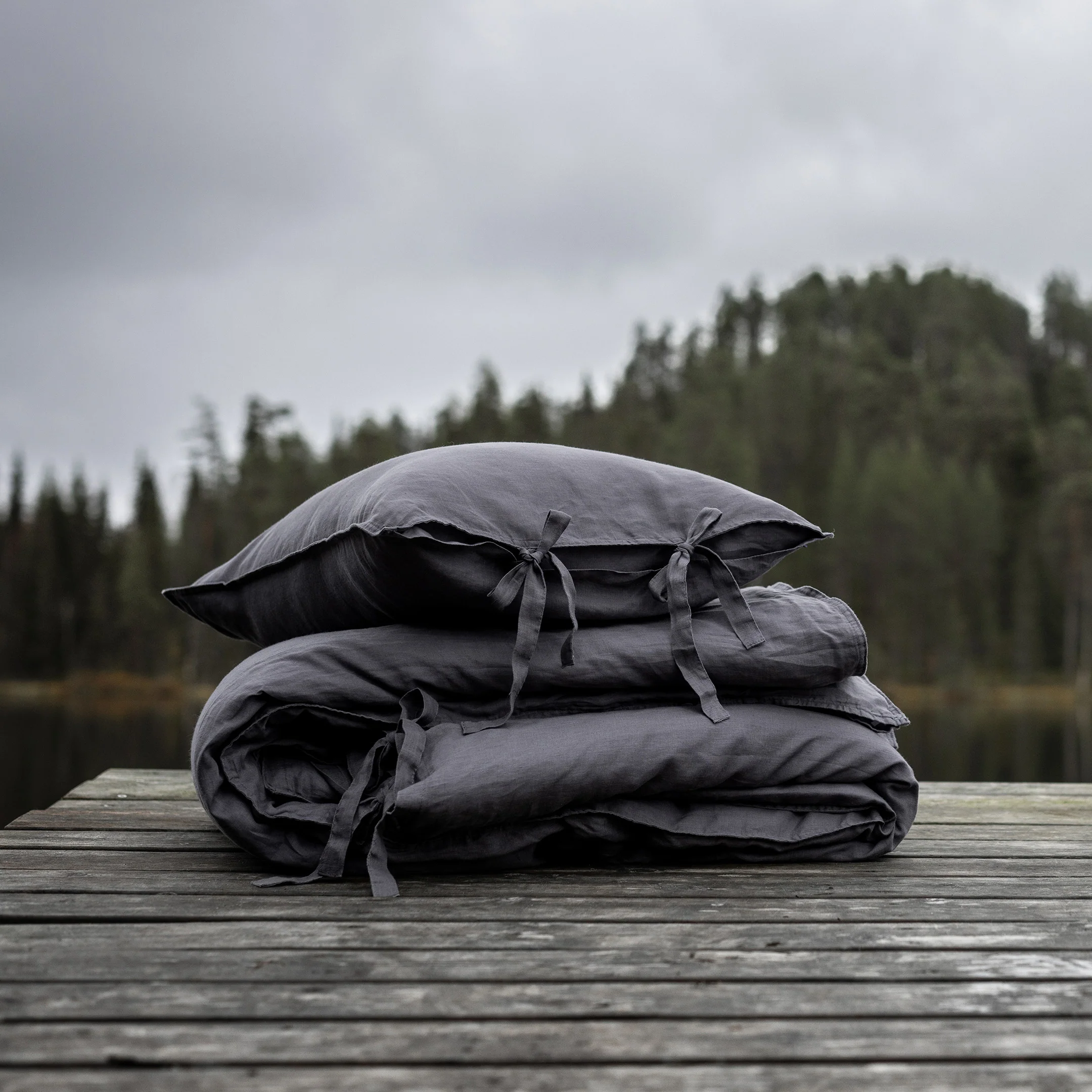 Linen duvet cover set | dark grey - Image 3