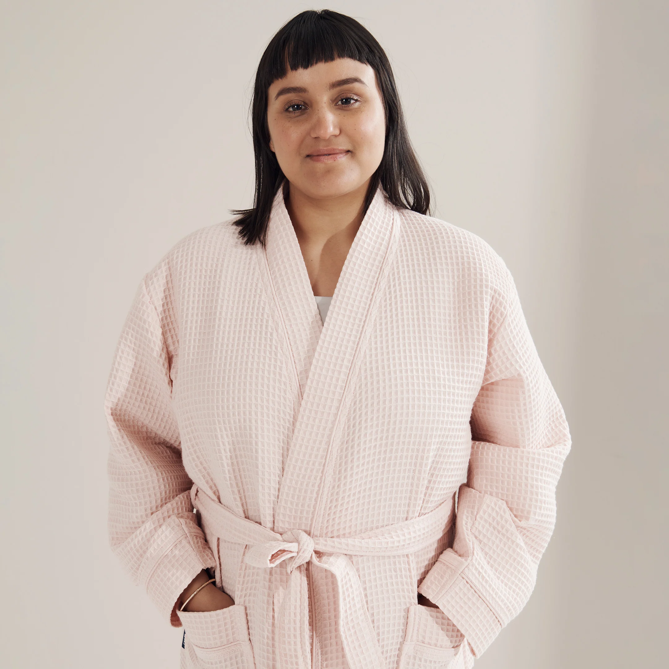 Waffle bathrobe M | powder - Image 4